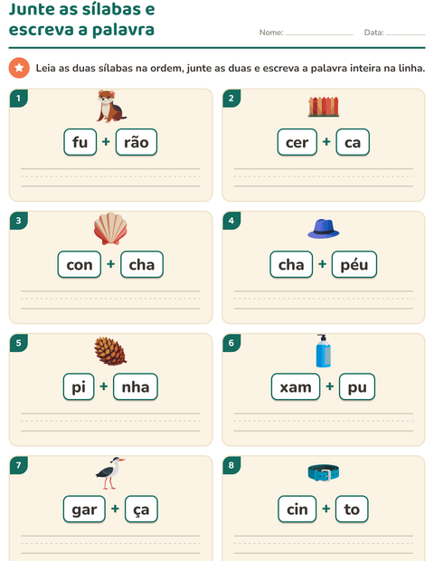 Pré-visualização da ficha de Família silábica para 1º ano do ensino fundamental