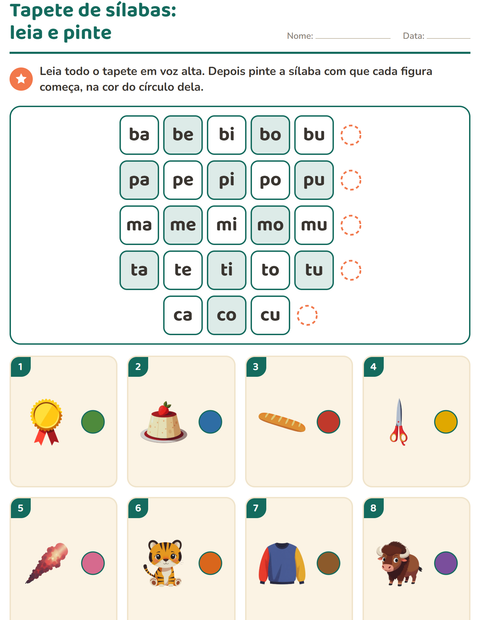 Pré-visualização da ficha de Família silábica para 1º ano do ensino fundamental