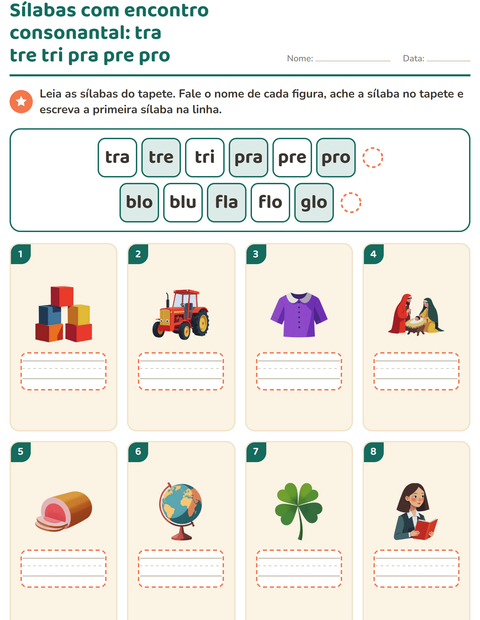 Pré-visualização da ficha de Família silábica para 1º ano do ensino fundamental