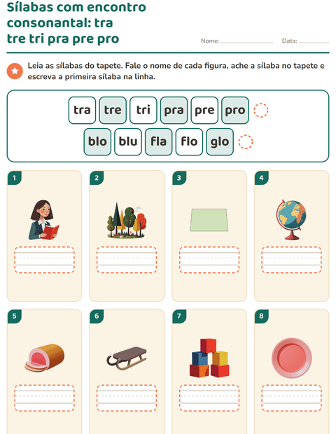 Pré-visualização da ficha de Família silábica para 1º ano do ensino fundamental