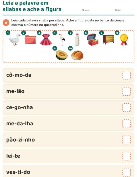 Pré-visualização da ficha de Família silábica para 1º ano do ensino fundamental
