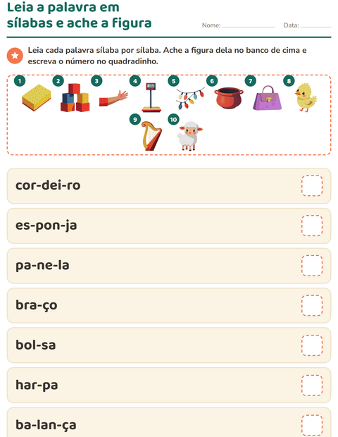 Pré-visualização da ficha de Família silábica para 1º ano do ensino fundamental
