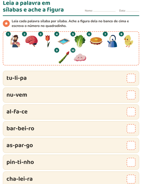 Pré-visualização da ficha de Família silábica para 1º ano do ensino fundamental