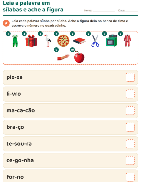 Pré-visualização da ficha de Família silábica para 1º ano do ensino fundamental