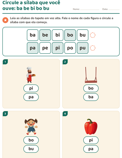 Pré-visualização da ficha de Família silábica para 1º ano do ensino fundamental