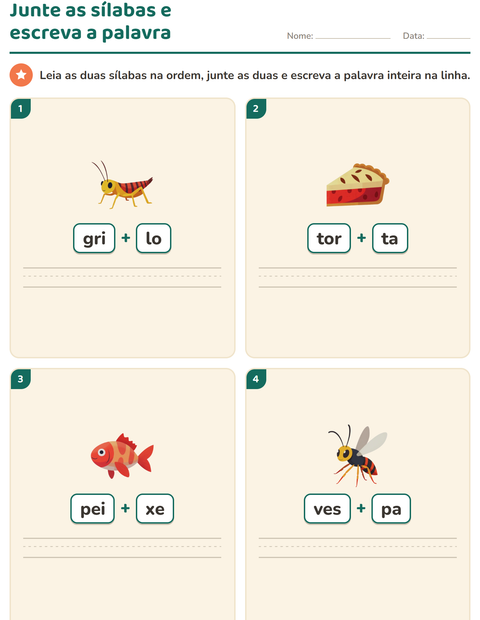 Pré-visualização da ficha de Família silábica para 1º ano do ensino fundamental
