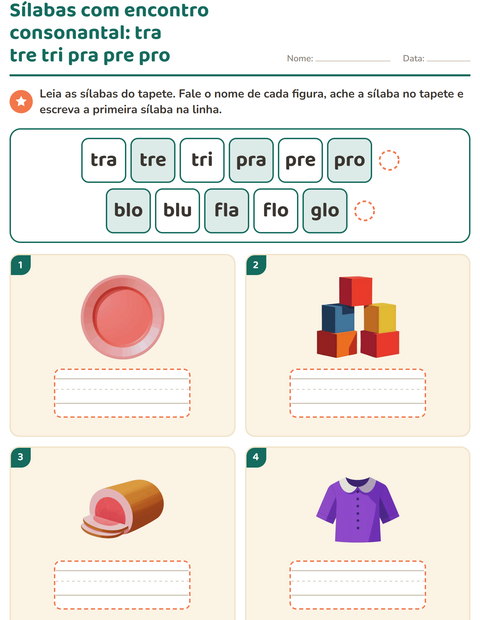 Pré-visualização da ficha de Família silábica para 1º ano do ensino fundamental