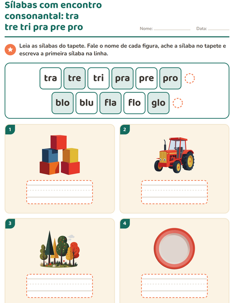 Pré-visualização da ficha de Família silábica para 1º ano do ensino fundamental