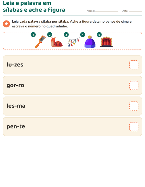 Pré-visualização da ficha de Família silábica para 1º ano do ensino fundamental