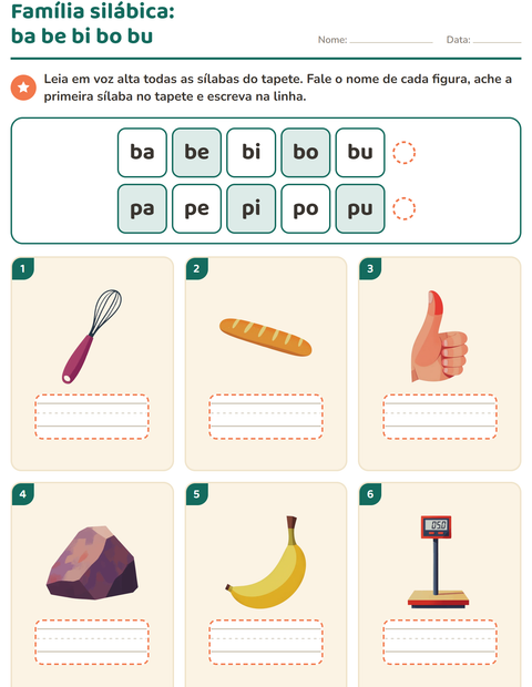 Pré-visualização da ficha de Família silábica para 1º ano do ensino fundamental