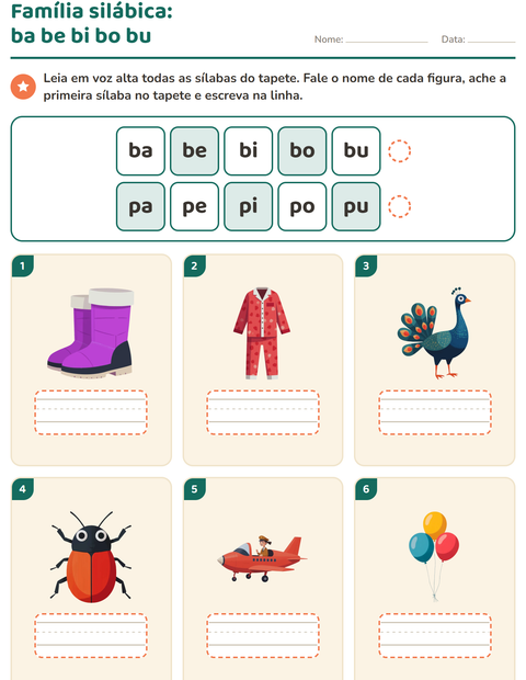 Pré-visualização da ficha de Família silábica para 1º ano do ensino fundamental