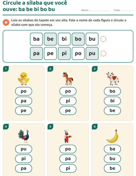Pré-visualização da ficha de Família silábica para 1º ano do ensino fundamental