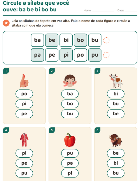 Pré-visualização da ficha de Família silábica para 1º ano do ensino fundamental