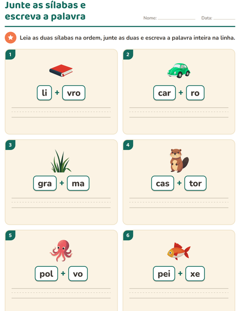 Pré-visualização da ficha de Família silábica para 1º ano do ensino fundamental