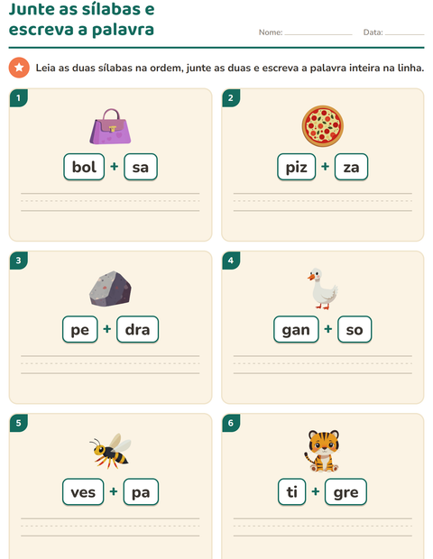 Pré-visualização da ficha de Família silábica para 1º ano do ensino fundamental