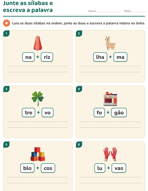 Pré-visualização da ficha de Família silábica para 1º ano do ensino fundamental