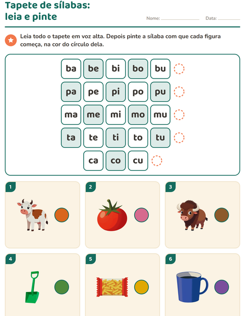 Pré-visualização da ficha de Família silábica para 1º ano do ensino fundamental