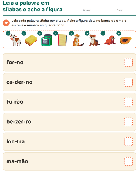 Pré-visualização da ficha de Família silábica para 1º ano do ensino fundamental