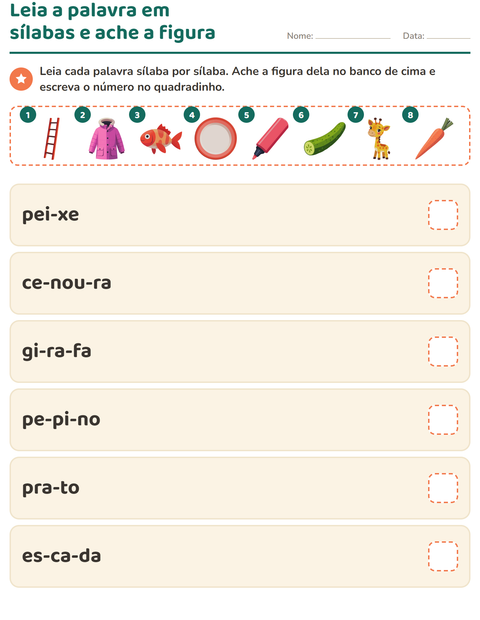 Pré-visualização da ficha de Família silábica para 1º ano do ensino fundamental