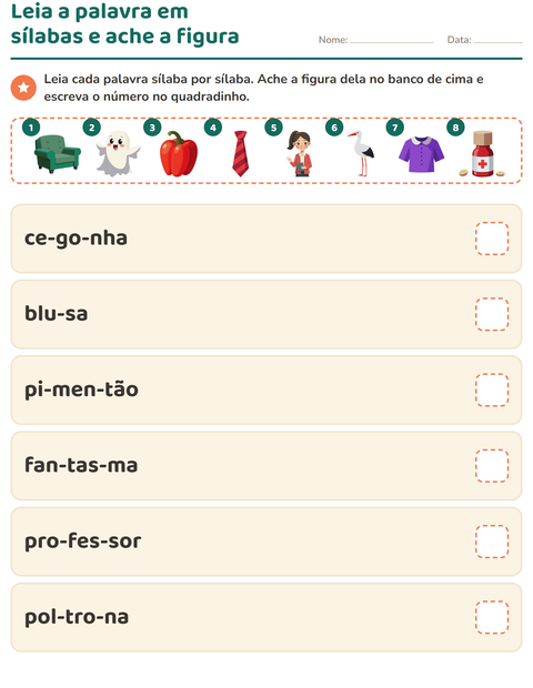 Pré-visualização da ficha de Família silábica para 1º ano do ensino fundamental