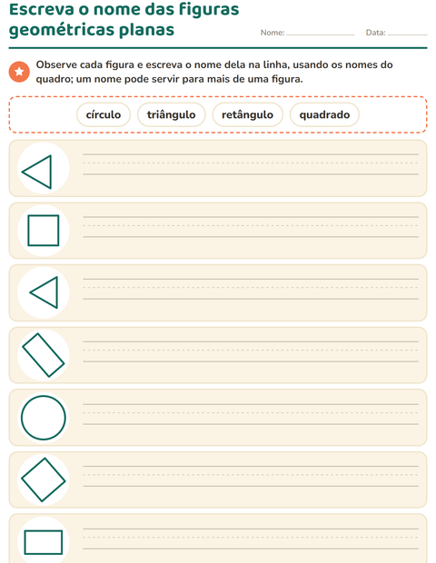 Pré-visualização da ficha de Figuras geométricas planas para 1º ano do ensino fundamental