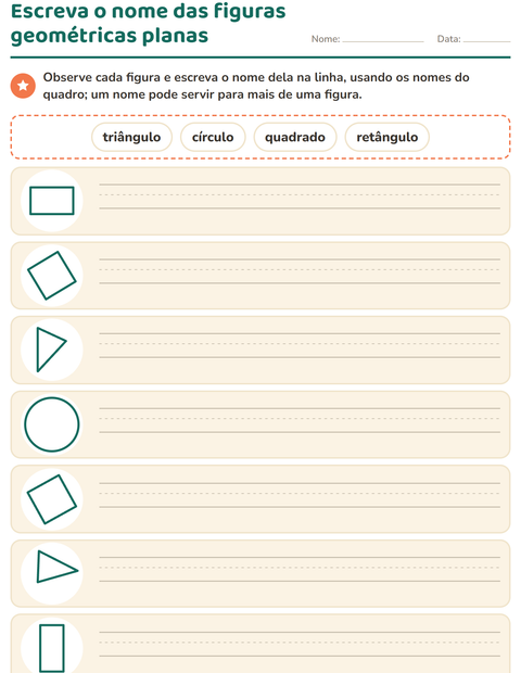 Pré-visualização da ficha de Figuras geométricas planas para 1º ano do ensino fundamental