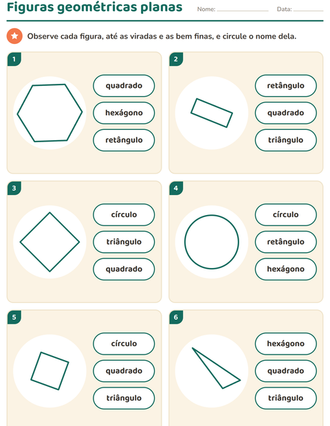 Pré-visualização da ficha de Figuras geométricas planas para Educação infantil (pré-escola, 5-7 anos)