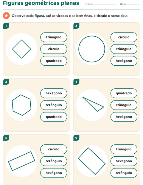 Pré-visualização da ficha de Figuras geométricas planas para Educação infantil (pré-escola, 5-7 anos)