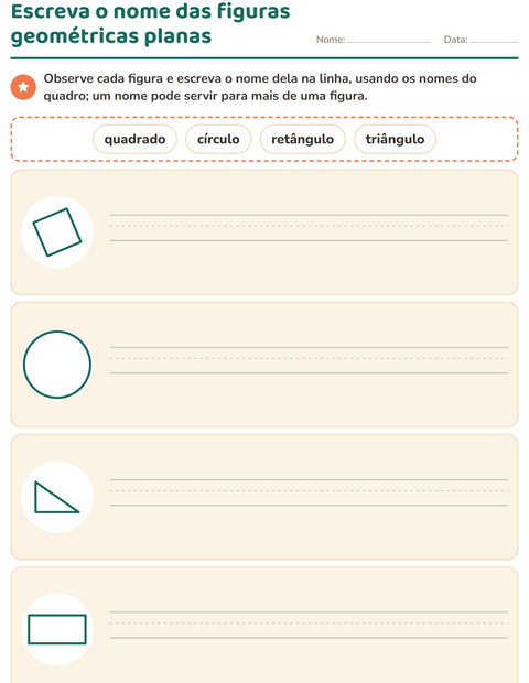 Pré-visualização da ficha de Figuras geométricas planas para 1º ano do ensino fundamental