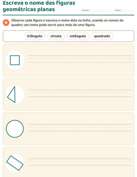 Pré-visualização da ficha de Figuras geométricas planas para 1º ano do ensino fundamental