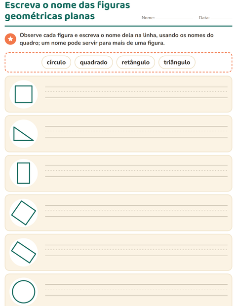 Pré-visualização da ficha de Figuras geométricas planas para 1º ano do ensino fundamental