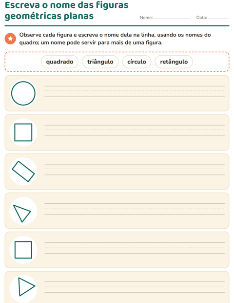 Pré-visualização da ficha de Figuras geométricas planas para 1º ano do ensino fundamental
