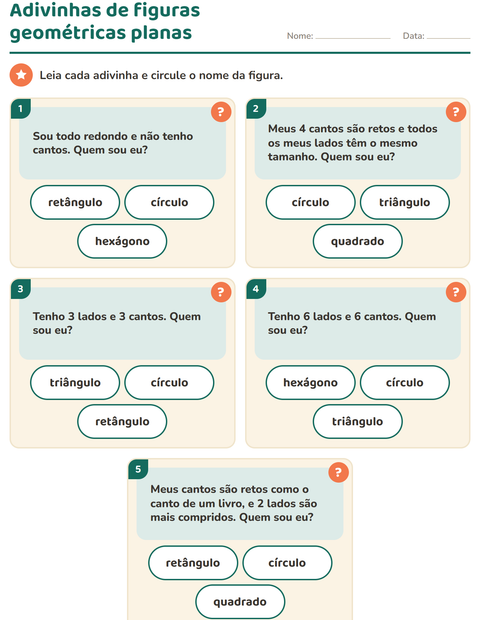 Adivinhas de figuras geométricas planas: quem sou eu?