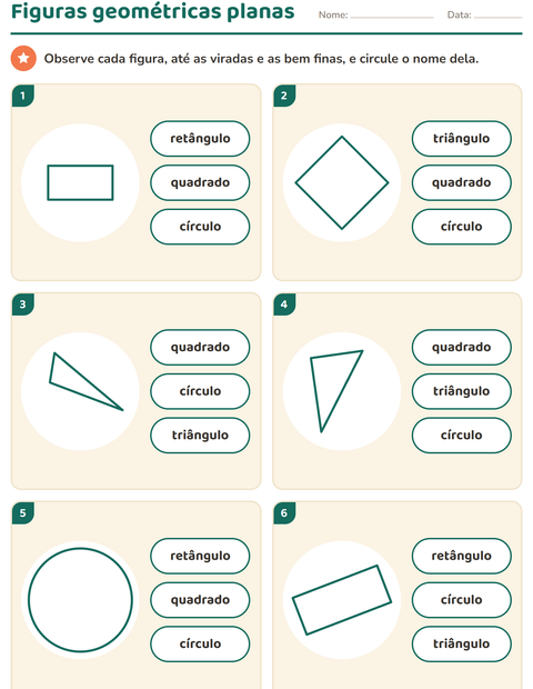 Pré-visualização da ficha de Figuras geométricas planas para Educação infantil (pré-escola, 5-7 anos)