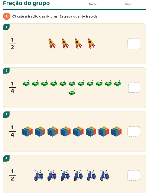 Pré-visualização da ficha de Frações com Brinquedos para 3º ano do ensino fundamental