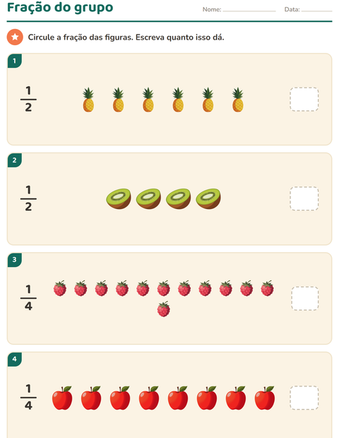 Pré-visualização da ficha de Frações com Frutas para 3º ano do ensino fundamental