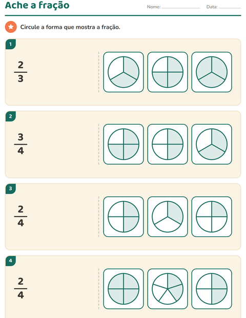 Pré-visualização da ficha de Frações para 2º ano do ensino fundamental