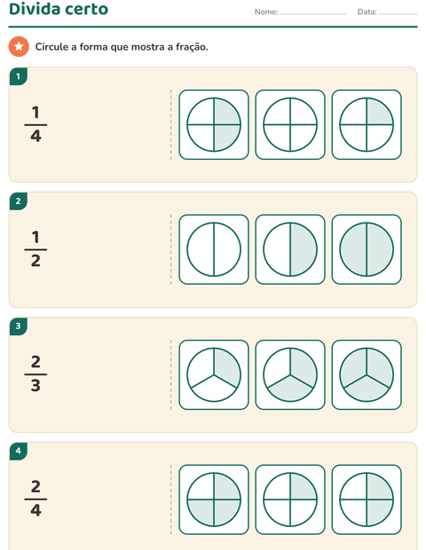 Pré-visualização da ficha de Frações para 2º ano do ensino fundamental