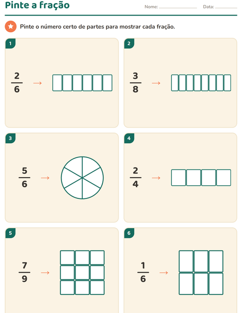 Pré-visualização da ficha de Frações para 3º ano do ensino fundamental