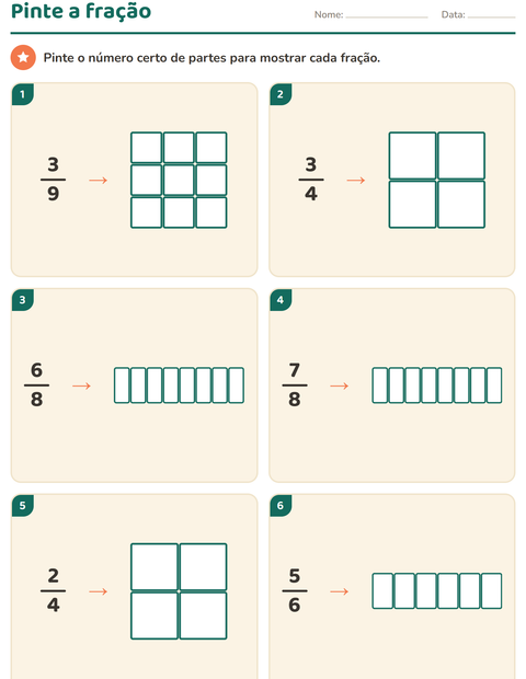 Pré-visualização da ficha de Frações para 3º ano do ensino fundamental