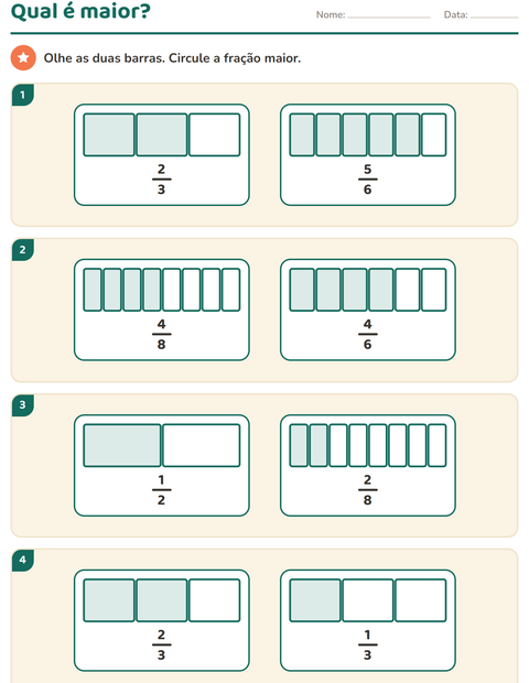 Pré-visualização da ficha de Frações para 3º ano do ensino fundamental