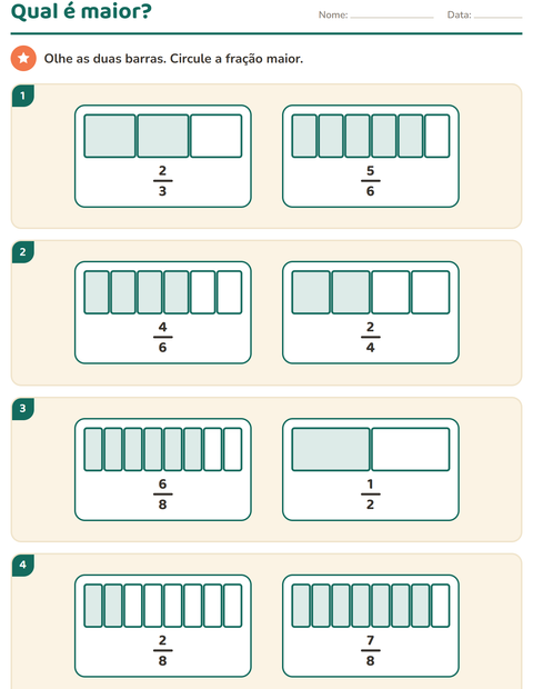 Pré-visualização da ficha de Frações para 3º ano do ensino fundamental