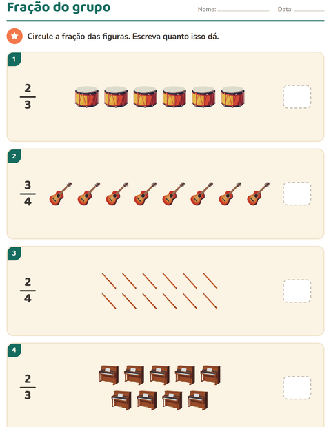 Pré-visualização da ficha de Frações com Música para 3º ano do ensino fundamental