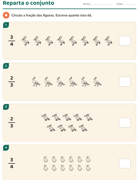 Pré-visualização da ficha de Frações com Pássaros P&B para 2º ano do ensino fundamental