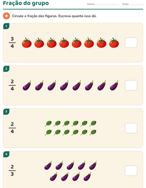 Pré-visualização da ficha de Frações com Vegetais para 3º ano do ensino fundamental
