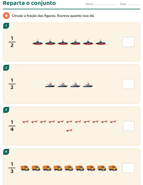 Pré-visualização da ficha de Frações com Veículos para 2º ano do ensino fundamental