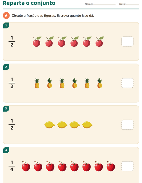 Pré-visualização da ficha de Frações com Frutas para 2º ano do ensino fundamental