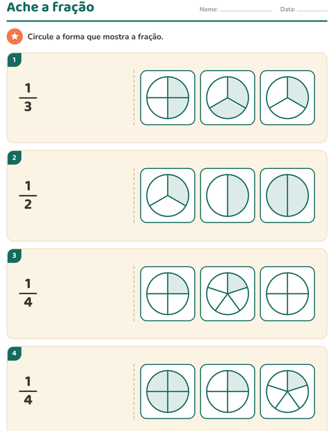 Pré-visualização da ficha de Frações para 2º ano do ensino fundamental
