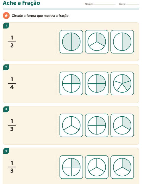 Pré-visualização da ficha de Frações para 2º ano do ensino fundamental