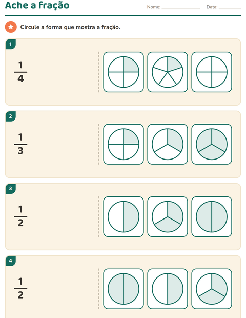 Pré-visualização da ficha de Frações para 2º ano do ensino fundamental